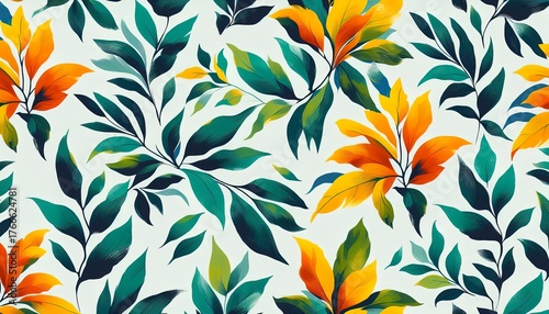seamless floral and leafy background in brush style artwork