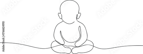 Single line drawing of a baby sitting cross legged