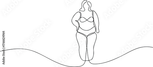 Continuous line drawing of a woman in a bikini line art