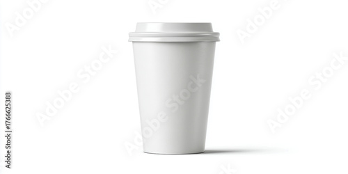 Wallpaper Mural Blank white disposable coffee cup with lid on a clean white background, A plain white paper cup with a plastic lid sits isolated on a seamless white surface, ready for branding or customization. Torontodigital.ca