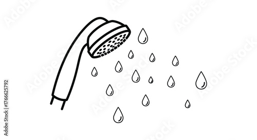 Simple line drawing of a showerhead spraying water droplets