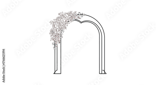Elegant wedding arch adorned with delicate floral arrangement for a romantic ceremony.