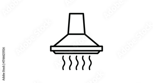 Simple line art illustration of a kitchen exhaust hood emitting steam or smoke
