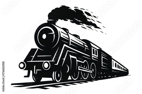 Vintage steam locomotive with smoke isolated on transparent background