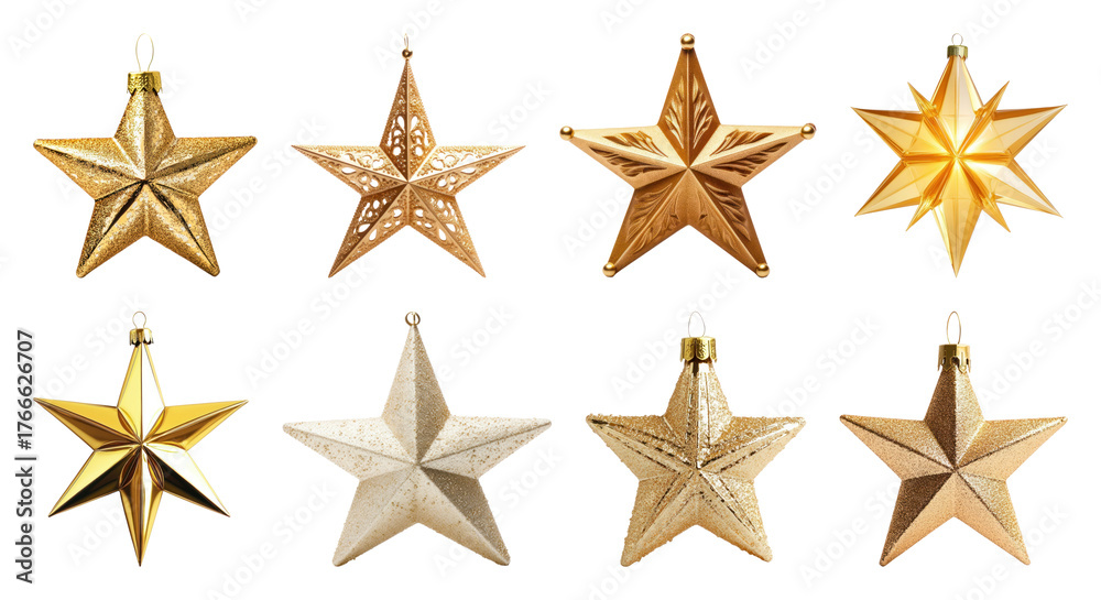 Obraz premium PNG Golden star ornaments collection, element set on transparent background