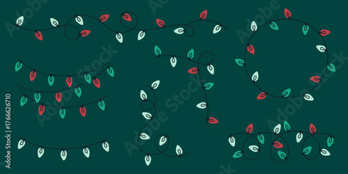 Collection of Christmas lights, garlands, frames and borders, for holiday design.