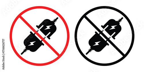 No Plug or Power Symbol – Prohibited Electrical Socket Vector Illustration.