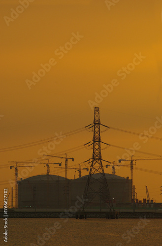Coastal industrial estates with the evening sunlight