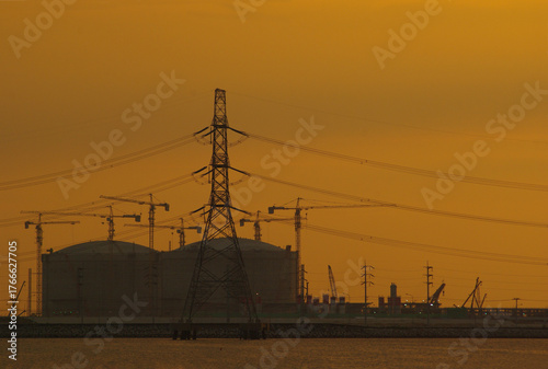 Coastal industrial estates with the evening sunlight