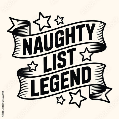 Naughty list legend banner with stars illustration