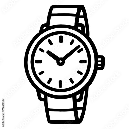 A watch with the hands at the numbers 3 and 9. The watch face is black and white. Vector. Silhouette illustration.