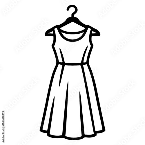 A dress hanging on a hanger. The dress is white and has a long skirt. Vector. Silhouette illustration.
