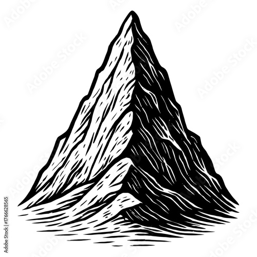 A mountain with a peak that is cut off. The mountain is very tall and has a very steep slope. Vector. Silhouette illustration.
