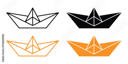 Contour and Vector Paper Boat Symbol – Creative Origami Graphic Design.