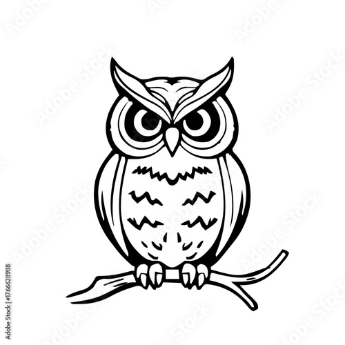 Halloween – Spooky Creatures & Characters (BW Outline) – owl perched front view