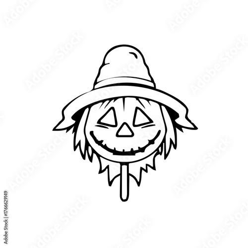 Halloween – Spooky Creatures & Characters (BW Outline) – scarecrow head outline minimal