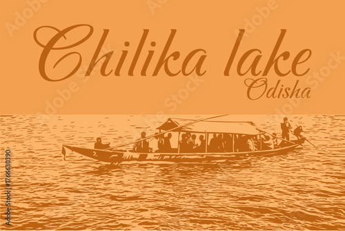 Beautiful vector illustration of Chilika Lake, Asia's largest brackish lagoon wildlife like migratory birds, Odisha's natural beauty, Perfect for travel art, tourism posters, and landscape background 