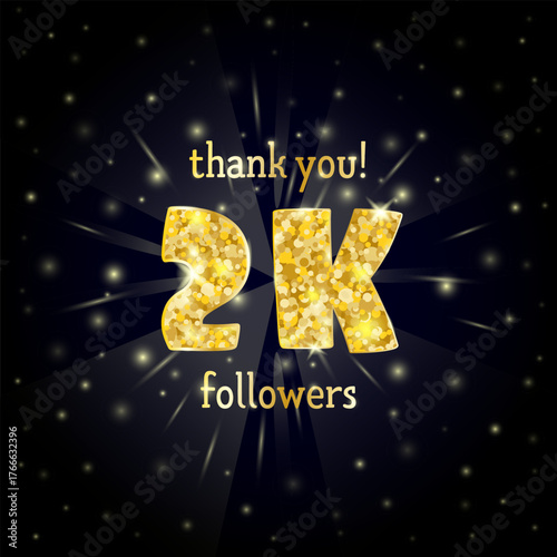 Vector illustration of  gold design for a thank you 2K followers.