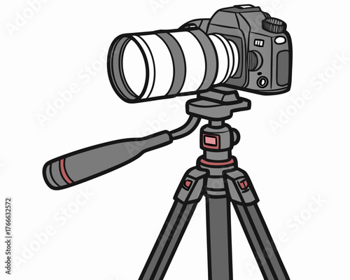 Camera on tripod with handle for photography