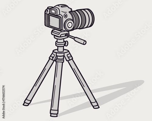 Camera on tripod with shadow for photography and videography on background