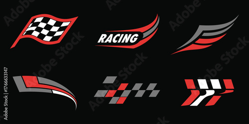 Car race stripes vector set featuring arrow and thunder style, simple car stripes, racing decal and sticker design, automotive decoration, motorsport graphic and racing illustration