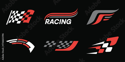 Car race stripes vector set featuring arrow and thunder style, simple car stripes, racing decal and sticker design, automotive decoration, motorsport graphic and racing illustration