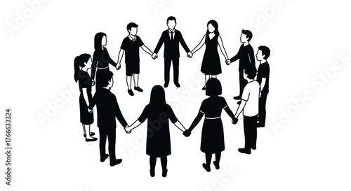 A group of people standing in a circle holding hands together