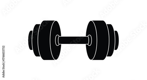 A simple black and white illustration of a standard barbell dumbbell