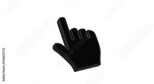 A black three dimensional hand icon pointing downward simple design