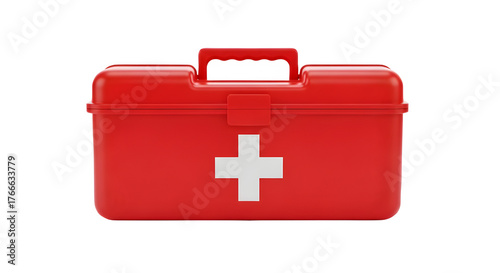 Red first aid kit box with white medical cross emblem for emergency safety and healthcare needs isolated PNG with Transparent Background