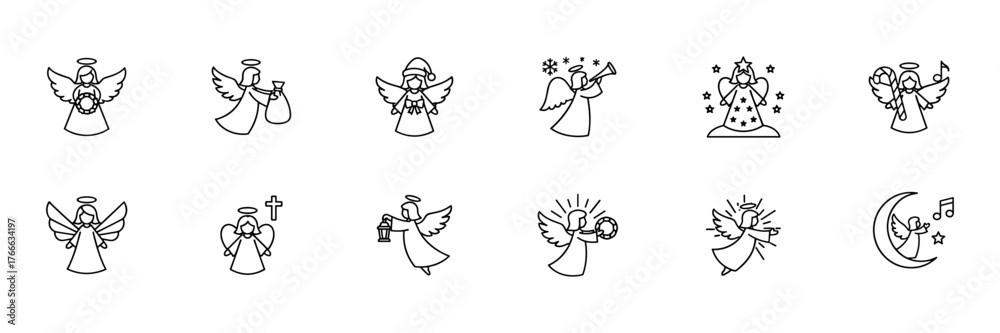 Obraz premium Collection of Black and White Angel Line Drawings