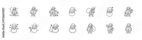 Santa Claus black and white line drawings set