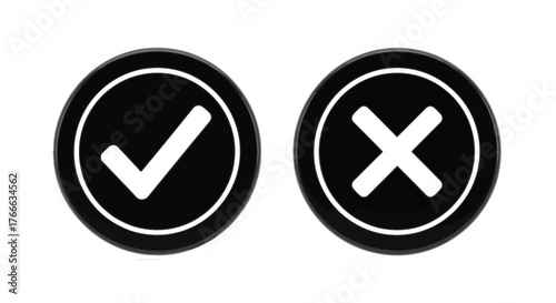 Two circular icons one with a checkmark and one with an x