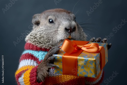 Groundhog holding a gift