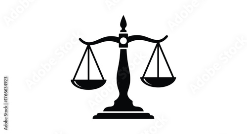 A simple black silhouette of scales of justice symbol of law