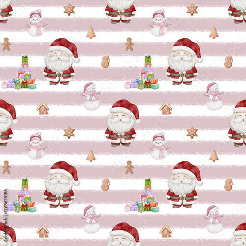 Watercolor Christmas Santa Seamless Pattern
