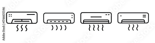 Set of four air conditioner icons showing cooling effect with wavy lines