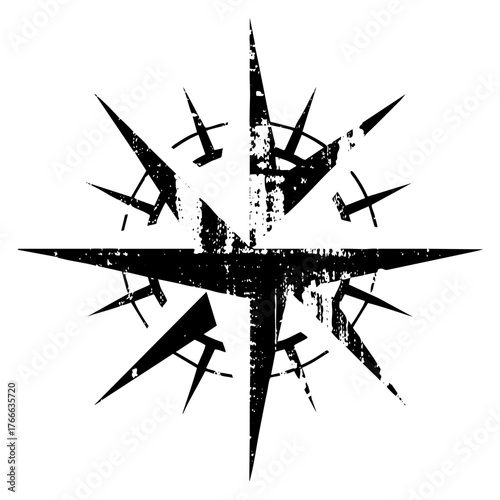 Compass points explode with grunge texture in nautical design