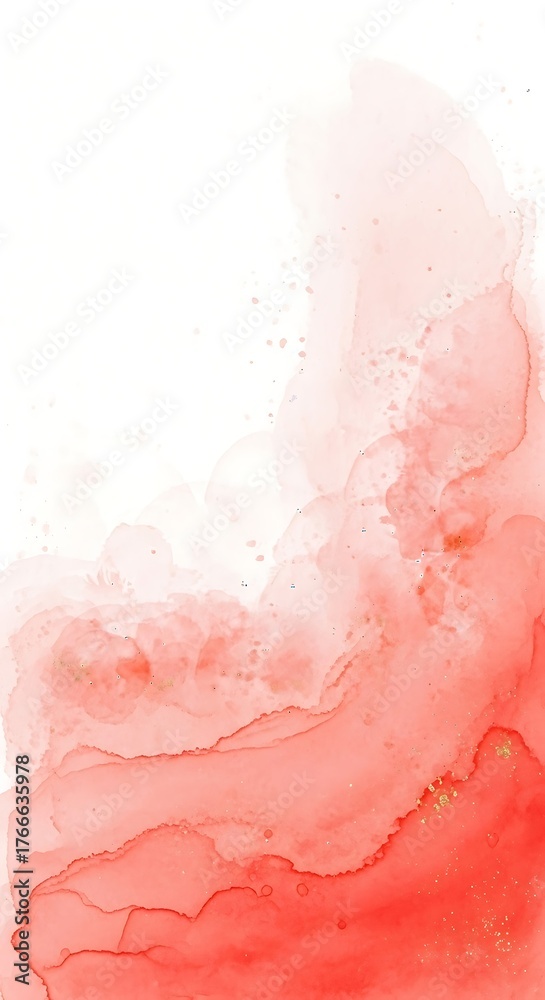 Fototapeta premium Soft watercolor washes of coral pink and peach blend with white space creating an abstract organic texture