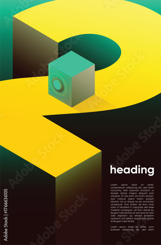 Isometric Number 2 Poster. Modern Typography Abstract Cube. Locker to Secure Data. Geometric Futuristic Banner Layout. Minimal Background Template, Gradient Art, Tech Security. Graphic Finance Cover 