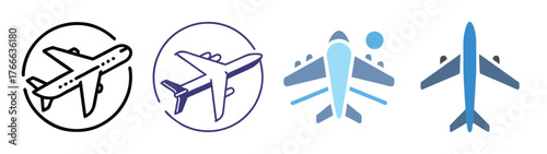 Set of airplane icons diverse styles for aviation and travel themes