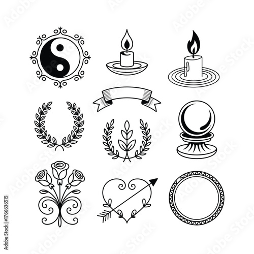 Esoteric Mystical Linear Icon Element Vector Illustration Set Collection Designs