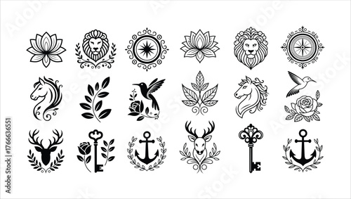 Emblems Illustration Vector Icon Collection Decorative Design Elements Artistic Style