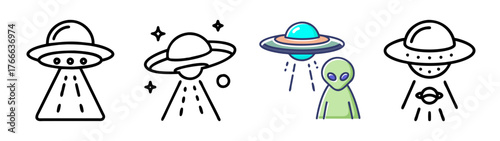 Four cute ufos and aliens illustrations for your cosmic designs