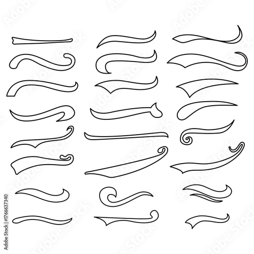 Set hand-drawn outline swooshes