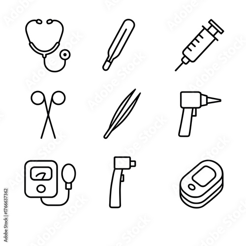 Medical instruments and equipment in line art style illustration  