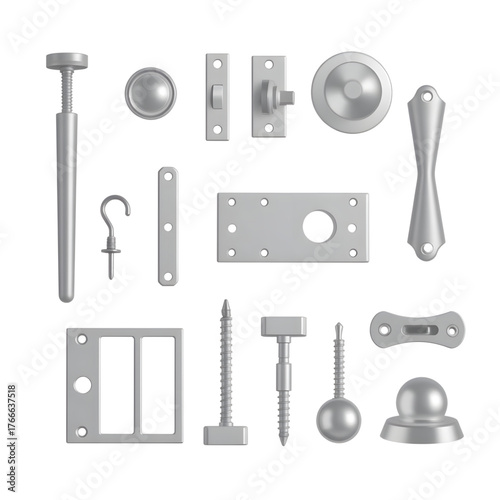 Hardware assortment for wall fixing on transparent  background, DIY concept