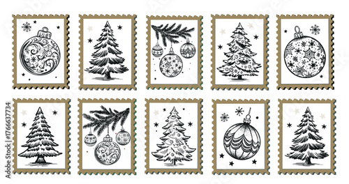 Hand-Drawn Christmas Festive Stamps Collection	
