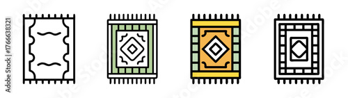 Set of four area rug icons with different designs and colors