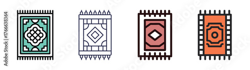Set of four stylized icons representing various patterned area rugs